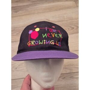 Vintage I Am Never Growing Up Snapback Hat Black Purple Embroidered Cap Mens
